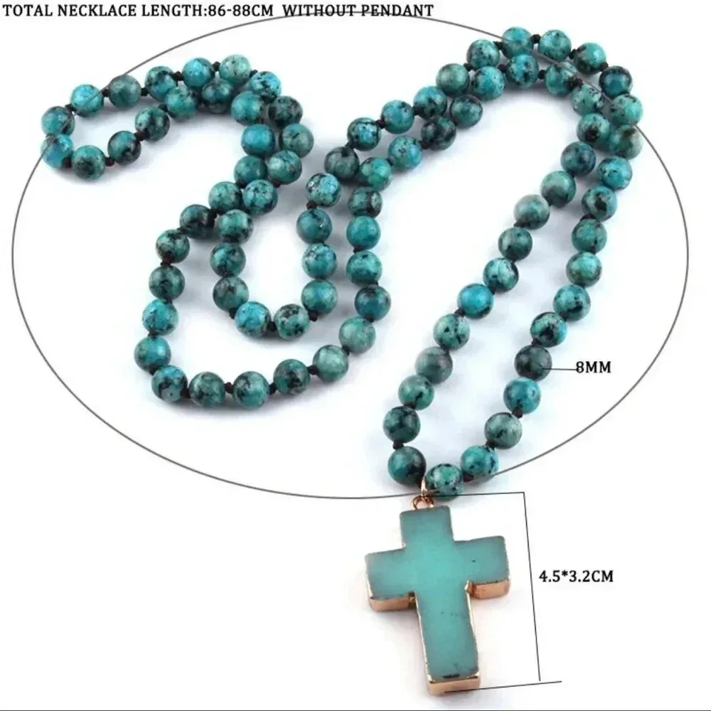 Natural Stones Howlite Cross Pendant Necklace